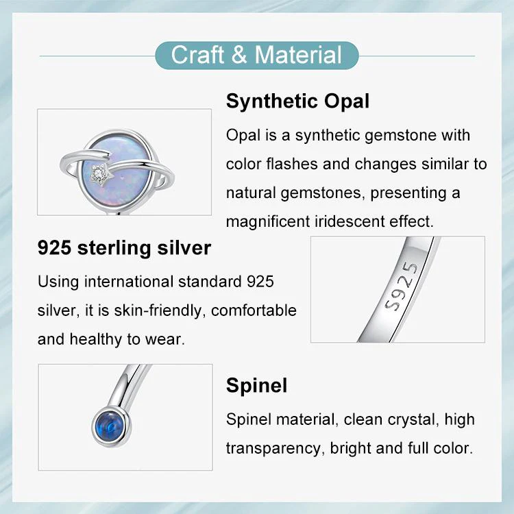 S925 Sterling Silver Platinum-Plated Fantasy Mysterious Planet Open Adjustable Ring(SCR1087-E) - Image 4