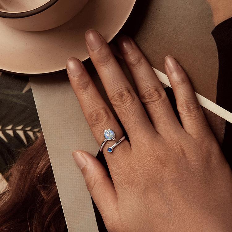S925 Sterling Silver Platinum-Plated Fantasy Mysterious Planet Open Adjustable Ring(SCR1087-E) - Image 6