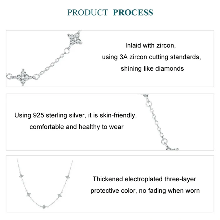 S925 Sterling Silver Platinum-plated Four-leaf Clover Star-shaped Clavicle Necklace(BSN394) - Image 5