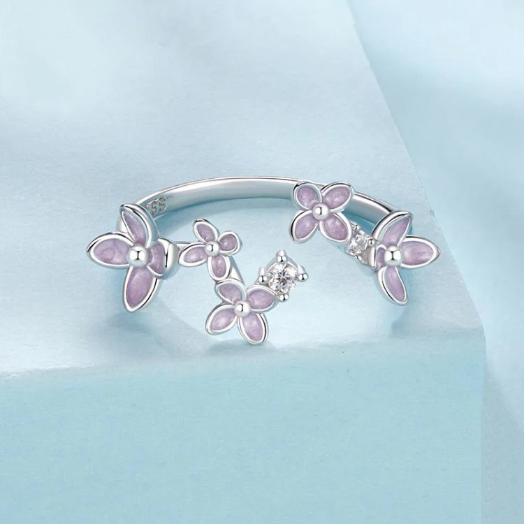 S925 Sterling Silver Platinum-Plated Lilac Open Adjustable Ring(SCR1083-E) - Image 2