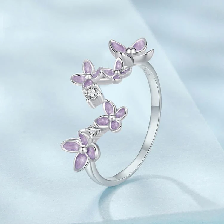 S925 Sterling Silver Platinum-Plated Lilac Open Adjustable Ring(SCR1083-E) - Image 3