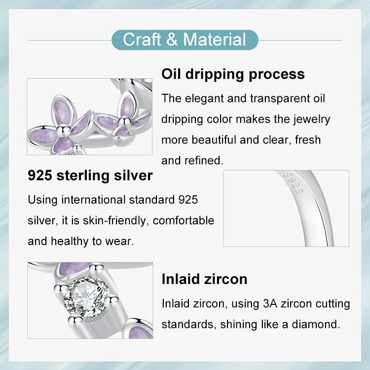 S925 Sterling Silver Platinum-Plated Lilac Open Adjustable Ring(SCR1083-E) - Image 4