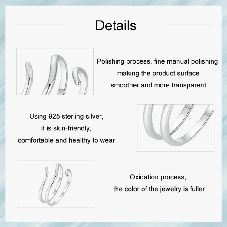 S925 Sterling Silver Platinum-plated Multi-layered Wrap-around Open Ring(SCR1040-E) - Image 4