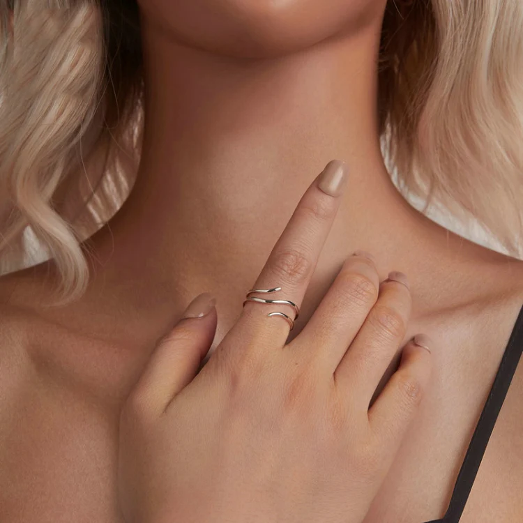 S925 Sterling Silver Platinum-plated Multi-layered Wrap-around Open Ring(SCR1040-E) - Image 5