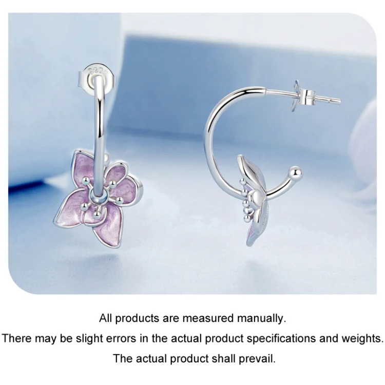 S925 Sterling Silver Platinum Plated Purple Flower Stud Earrings(BSE976) - Image 5