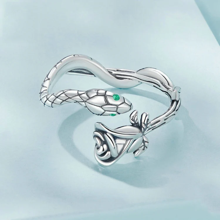 S925 Sterling Silver Platinum-plated Snake Rose Open Ring, Model: SCR1041-E - Image 3