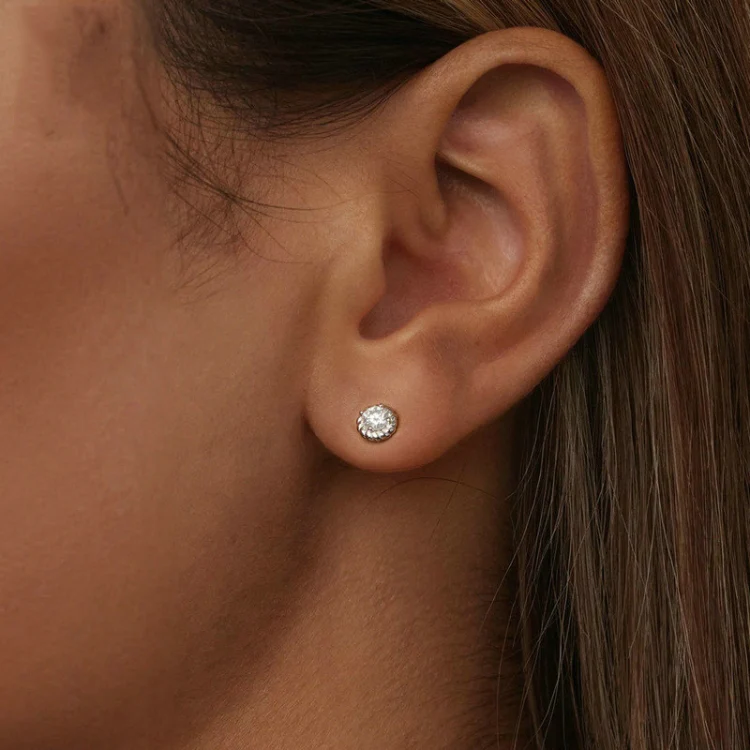 S925 Sterling Silver Threaded Round Moissanite Earrings(MSE053) - Image 5