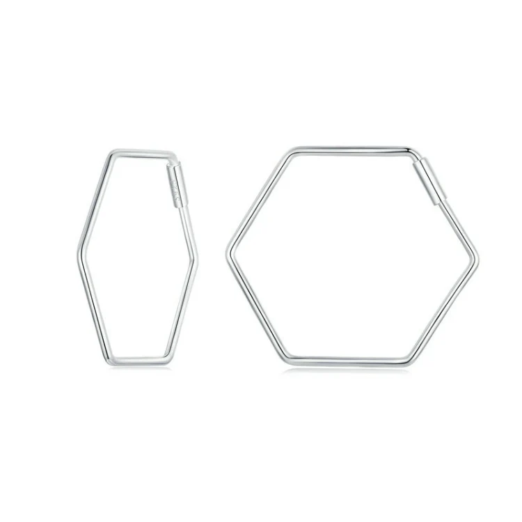 S925 Sterling Silver Zircon Hexagonal Earrings(SCE1710)