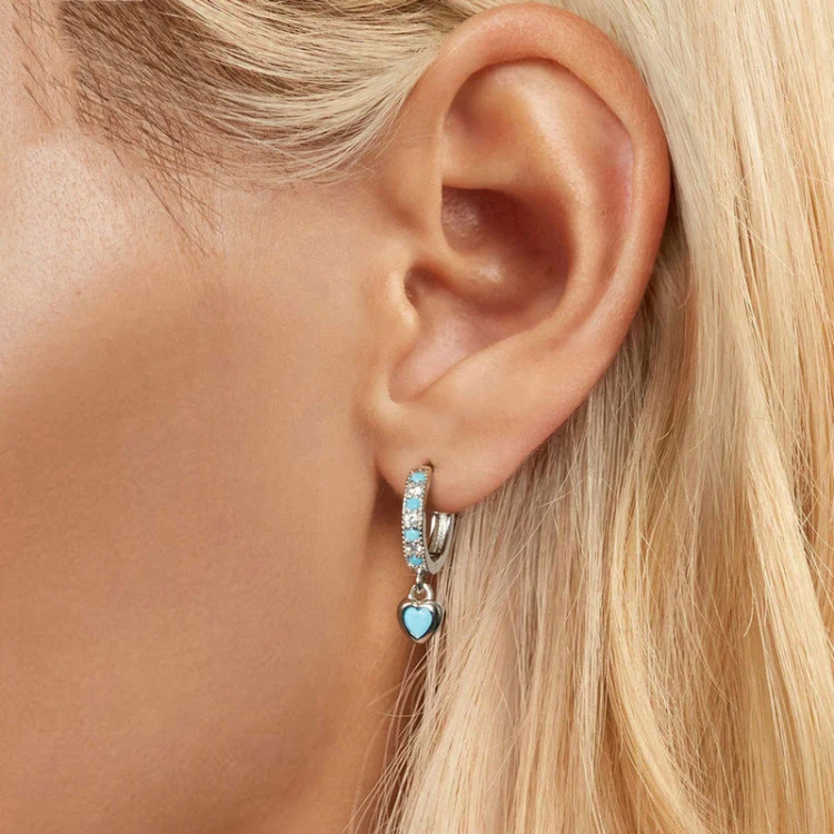 S925 White-plated Retro Heart-shaped Blue Turquoise Earrings(SCE1738) - Image 6