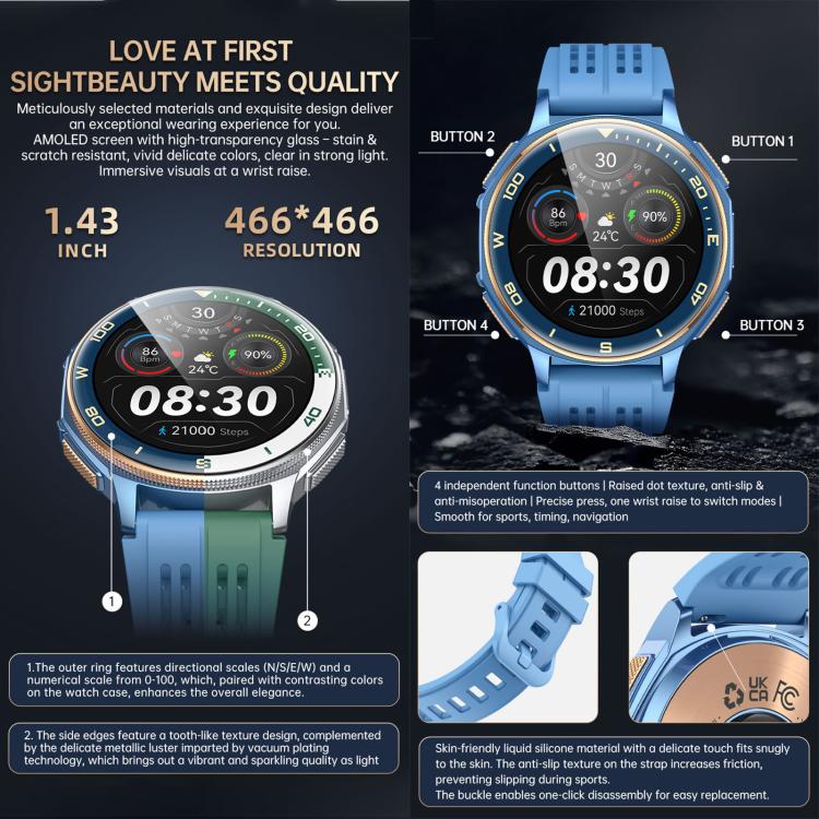 S99 1.43 inch GPS Sports Smart Watch, Support Bluetooth Call / Heart Rate / Blood Oxygen / Sleep Monitoring(Black) - Image 7