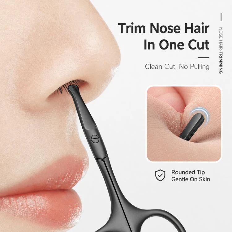 Safety Nose Hair Scissors for Men & Women Curved Facial Hair Trimming Scissors Stainless Steel Grooming Scissors(Black) - Image 3