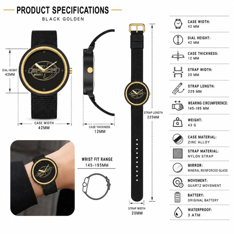 SANDA 3202 Slim Silent 3ATM Waterproof Student Watch with Nylon Strap(Black-Gold Case / Black-Beige) - Image 4