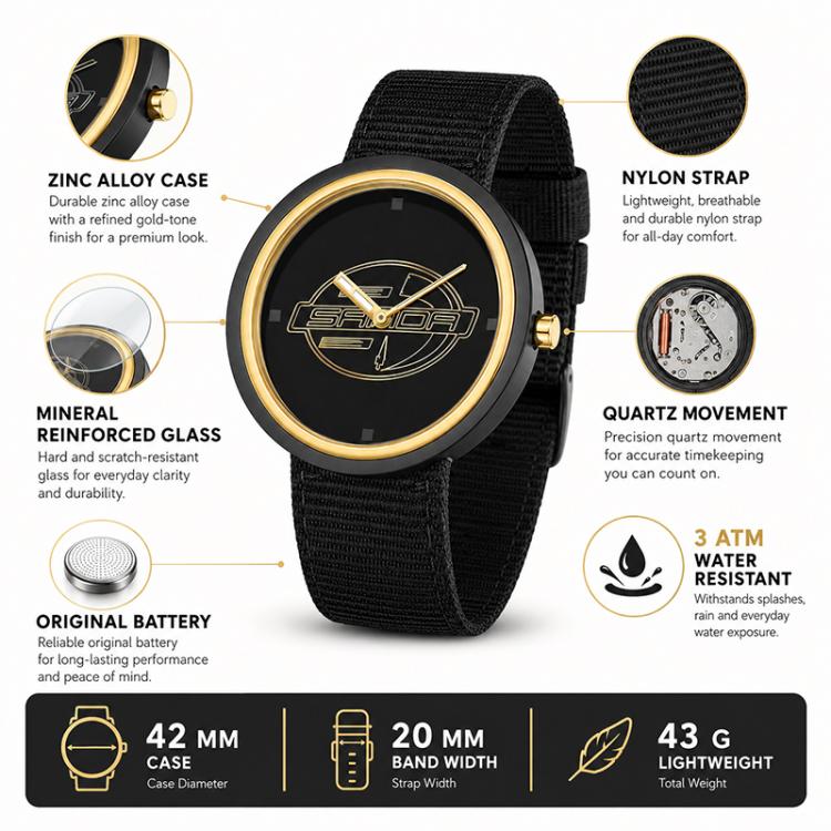 SANDA 3202 Slim Silent 3ATM Waterproof Student Watch with Nylon Strap(Red Case / Red-Beige) - Image 5