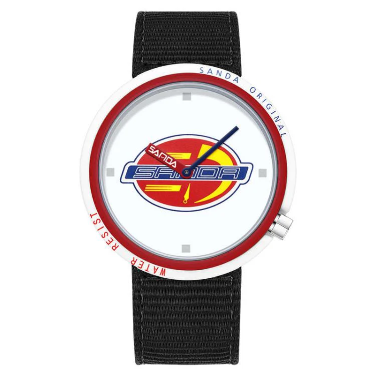 SANDA 3202 Slim Silent 3ATM Waterproof Student Watch with Nylon Strap(White-Red Case)