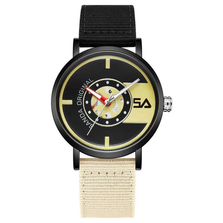 SANDA 3217 Preppy Style 5ATM Waterproof Student Watch with Nylon Strap(Black-Beige Strap / Black-Yellow)