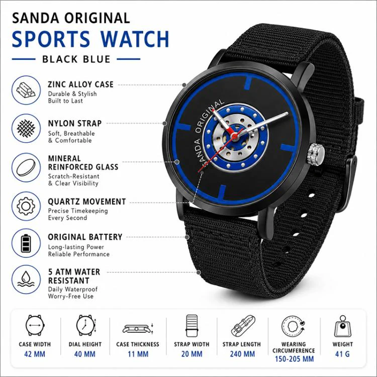 SANDA 3217 Preppy Style 5ATM Waterproof Student Watch with Nylon Strap(Black-Beige Strap / Silver-Black) - Image 5