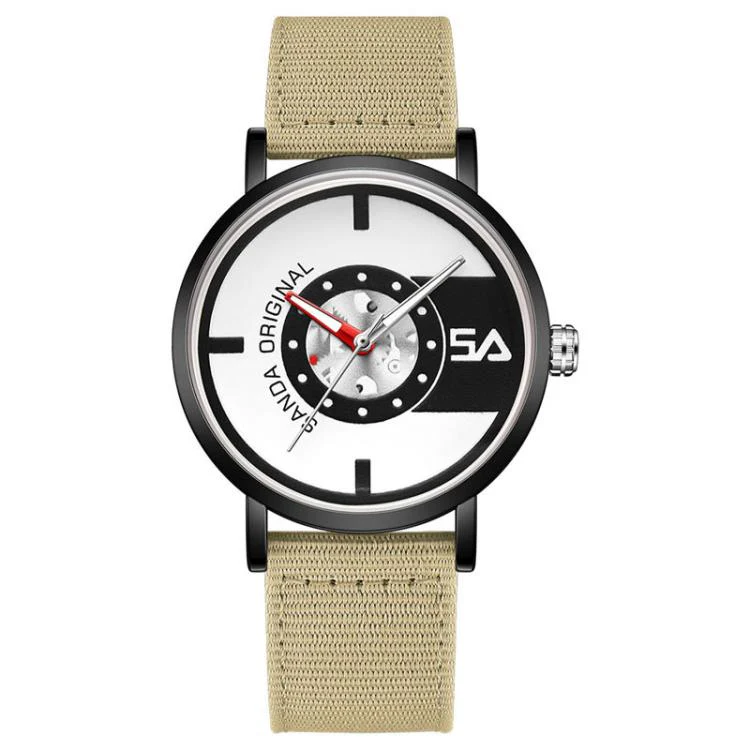 SANDA 3217 Preppy Style 5ATM Waterproof Student Watch with Nylon Strap(Khaki Strap / Black)
