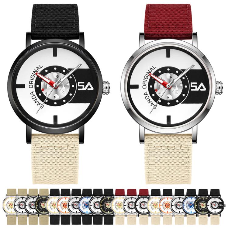SANDA 3217 Preppy Style 5ATM Waterproof Student Watch with Nylon Strap(Red-Beige Strap / Silver-Yellow) - Image 2