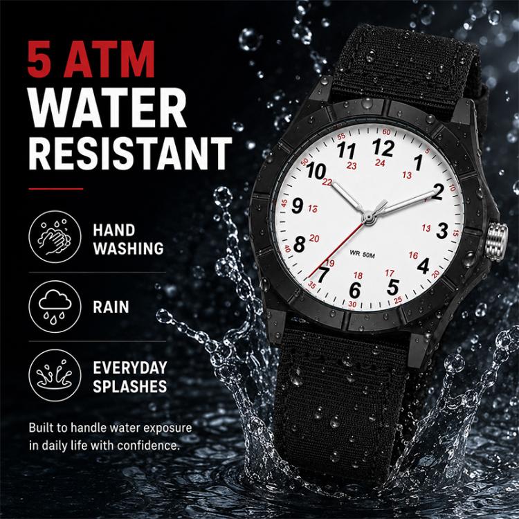 SANDA 6232 Simple 5ATM Waterproof Luminous Watch with Nylon Strap(Black-Beige / All White) - Image 6