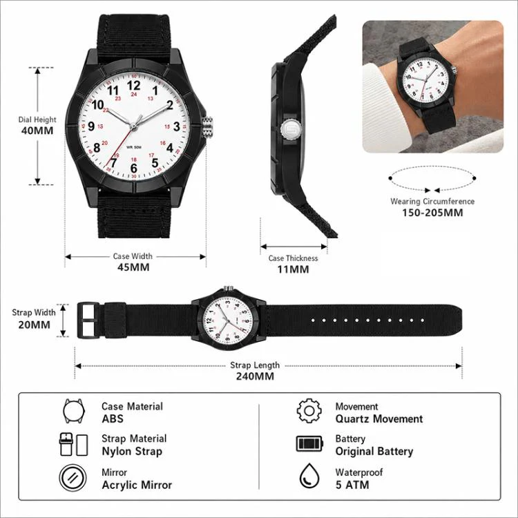 SANDA 6232 Simple 5ATM Waterproof Luminous Watch with Nylon Strap(Black / Khaki) - Image 4