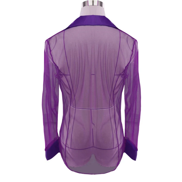 See-through Mesh Cardigan Shirt Pajamas Sexy Underwear For Women, Size: S(Purple) - Image 3
