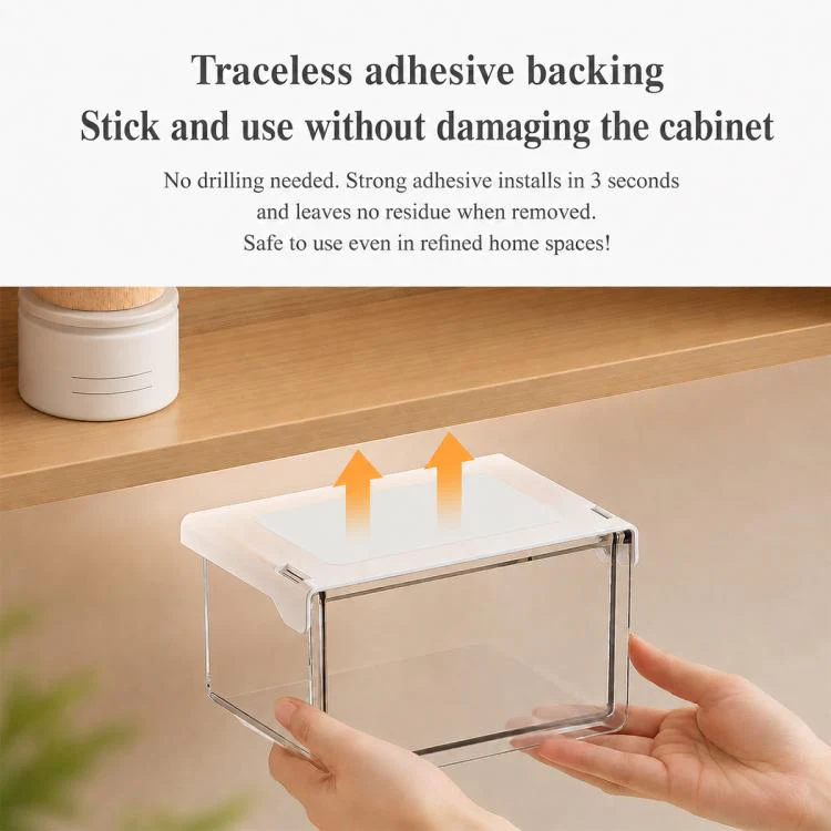 Self Adhesive Transparent Pull-Out Drawer Style Storage Box, Size:10x10x8.5cm - Image 7
