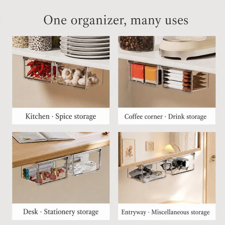 Self Adhesive Transparent Pull-Out Drawer Style Storage Box, Size:21.5x10x8.5cm - Image 12