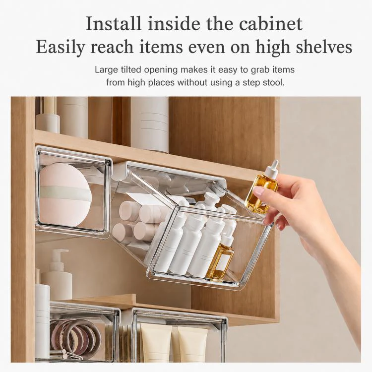 Self Adhesive Transparent Pull-Out Drawer Style Storage Box, Size:21.5x10x8.5cm - Image 3
