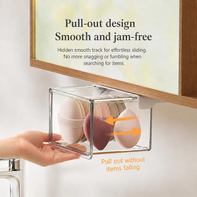 Self Adhesive Transparent Pull-Out Drawer Style Storage Box, Size:21.5x10x8.5cm - Image 6