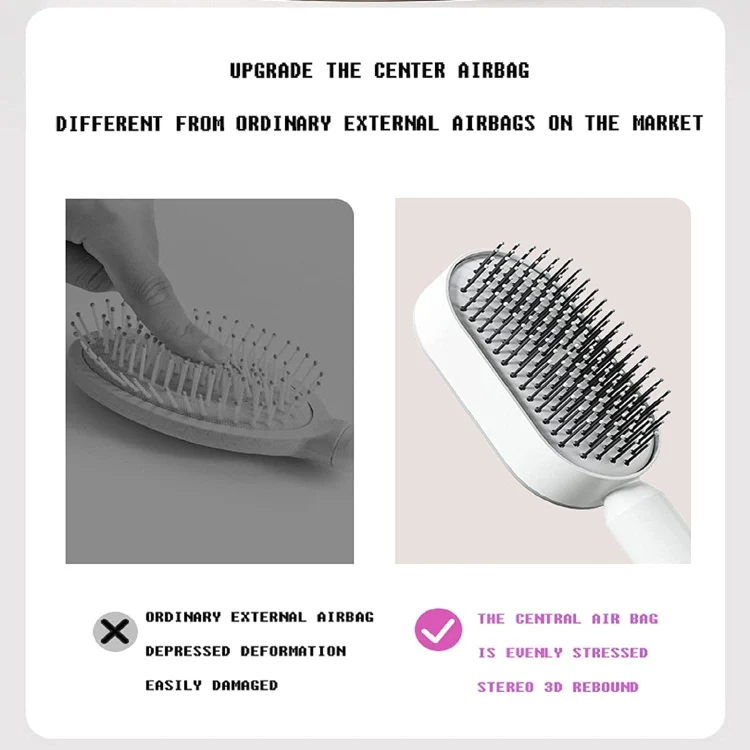 Self Cleaning Hair Brush Air Cushion Massage Comb For Women(Rose Red) - Image 6