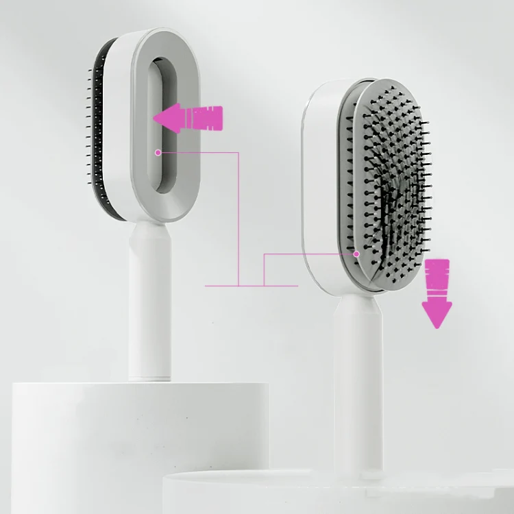 Self Cleaning Hair Brush Air Cushion Massage Comb For Women(White) - Image 3