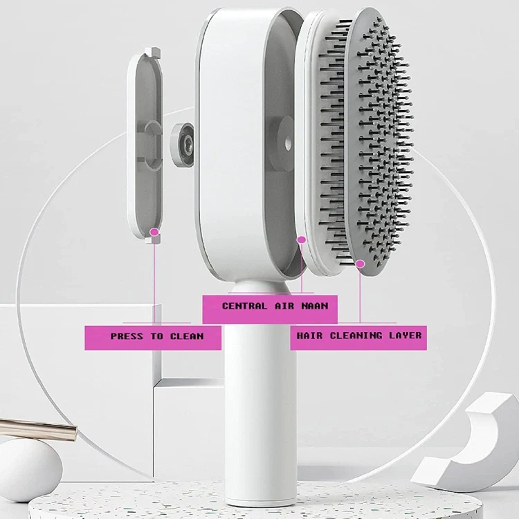Self Cleaning Hair Brush Air Cushion Massage Comb For Women(White) - Image 4