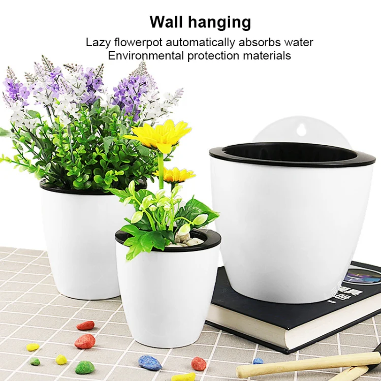 Self-Watering Planter Grow Plants Lazy Flower Pots Wall-hanging Round Resin Plastic Flower Pots, Size: 18x12.5x16cm(Blue) - Image 5