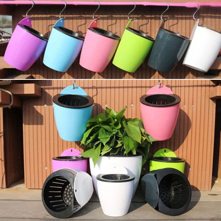 Self-Watering Planter Grow Plants Lazy Flower Pots Wall-hanging Round Resin Plastic Flower Pots, Size: 18x12.5x16cm(Green) - Image 9