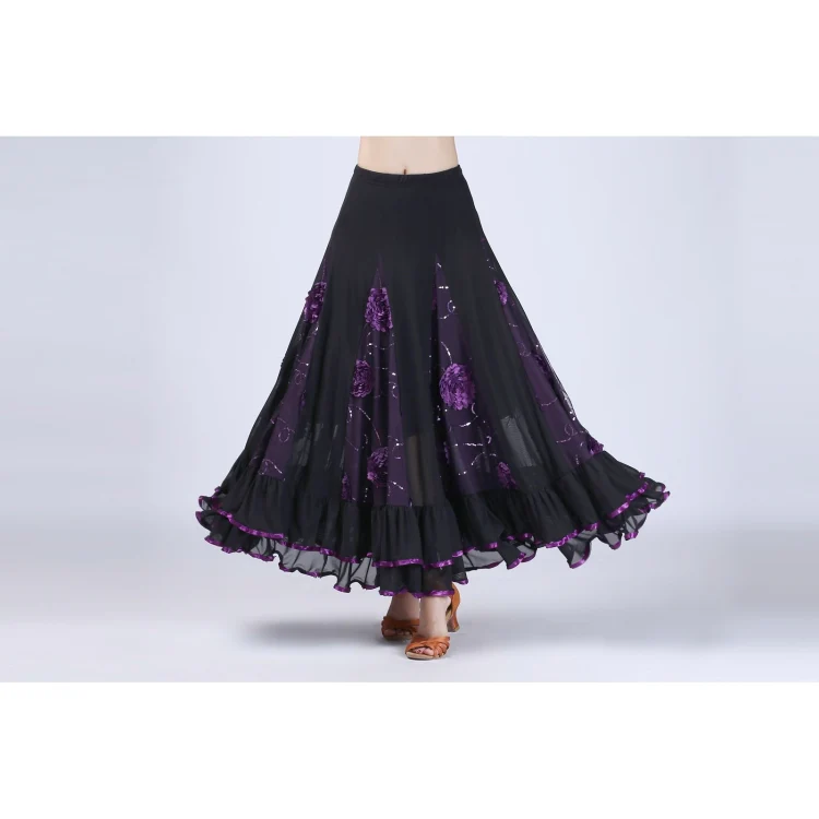 Sequin Flower Swing Modern Dance Skirt (Color:Purple Size:Free Size) - Image 2