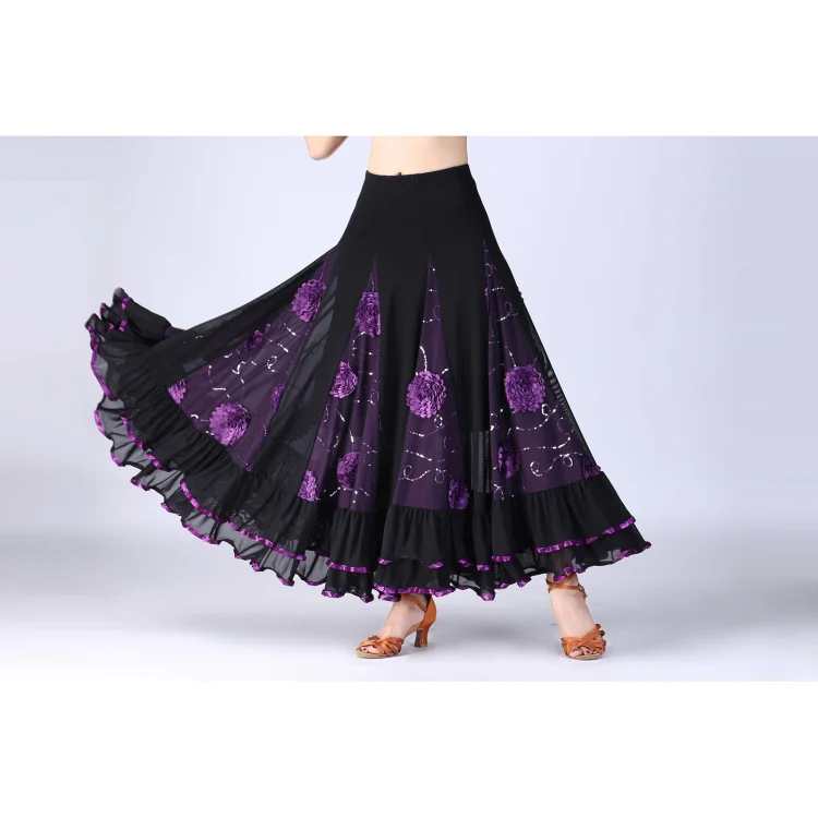 Sequin Flower Swing Modern Dance Skirt (Color:Purple Size:Free Size) - Image 3