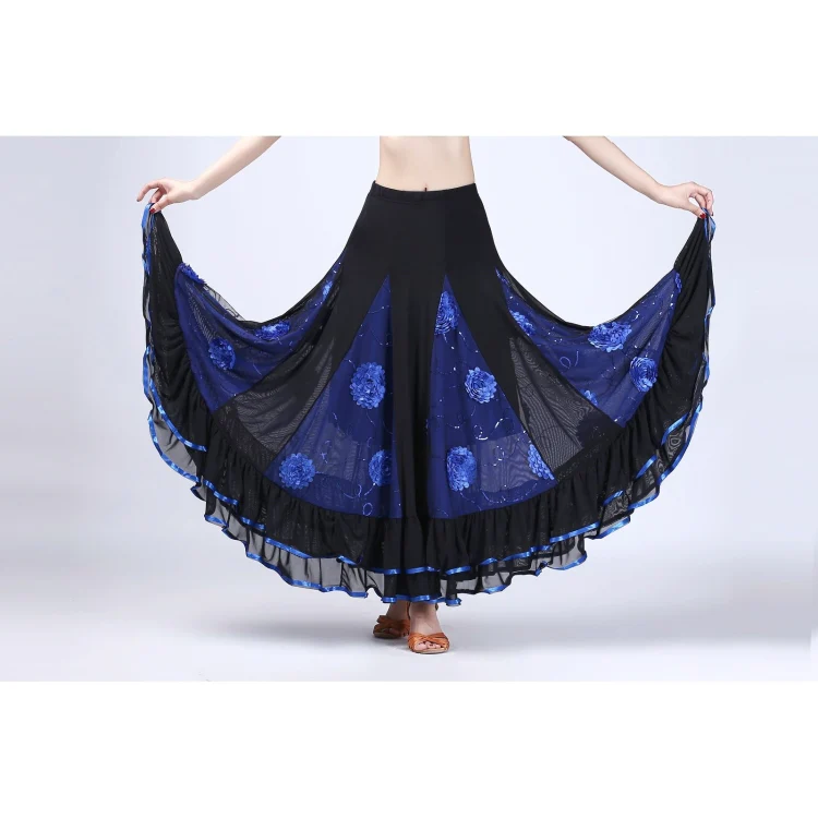 Sequin Flower Swing Modern Dance Skirt (Color:Royal Blue Size:Free Size)