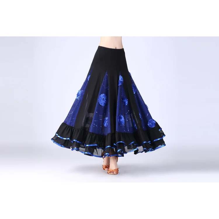 Sequin Flower Swing Modern Dance Skirt (Color:Royal Blue Size:Free Size) - Image 2