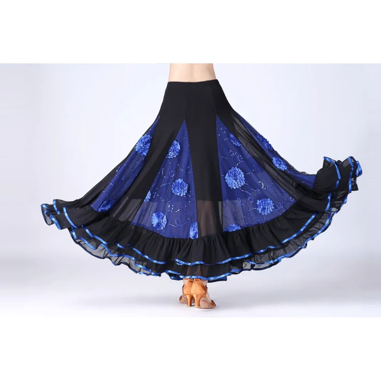 Sequin Flower Swing Modern Dance Skirt (Color:Royal Blue Size:Free Size) - Image 3