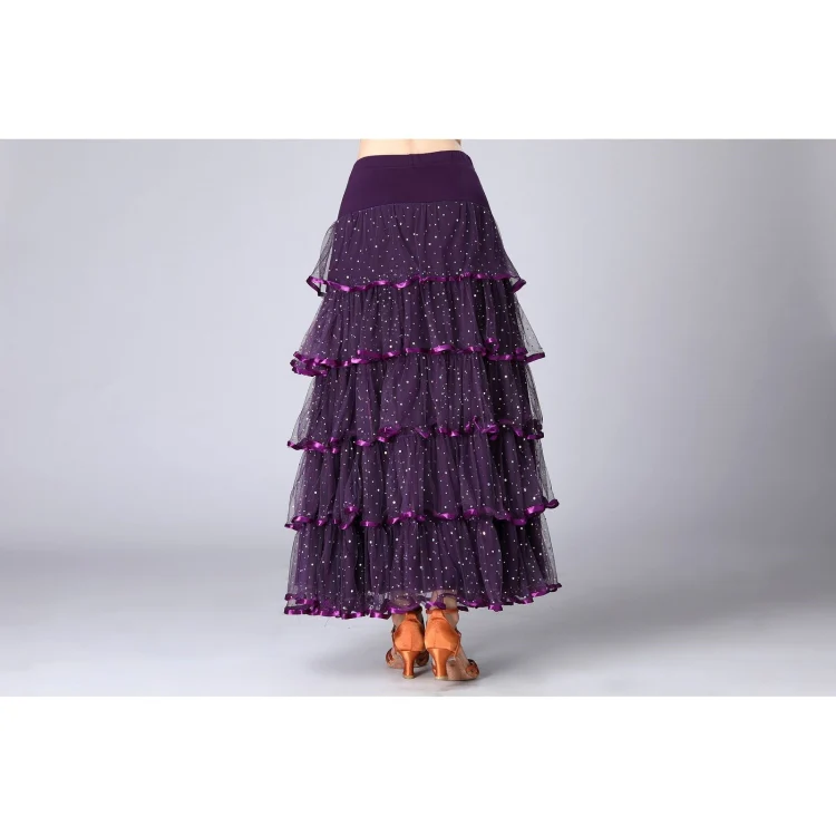 Sequin Swing Modern Dance Long Skirt Competition Costume (Color:Purple Size:Free Size) - Image 2