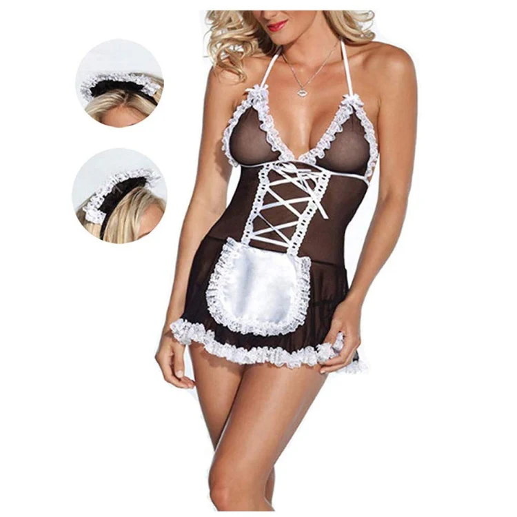 Sexy Maid Suspender Skirt Sexy Lingerie Uniform Seductive Nightgown, Size: XL(Black) - Image 2