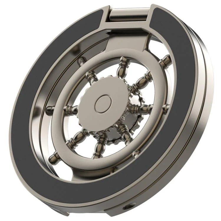 Ship Wheel Gyro Spinner 360-degree Rotating Foldable Double-Sided Magnetic Phone Holder(Gunmetal) - Image 2