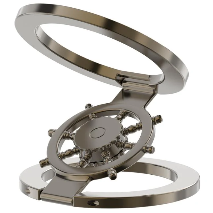 Ship Wheel Gyro Spinner 360-degree Rotating Foldable Double-Sided Magnetic Phone Holder(Gunmetal) - Image 3