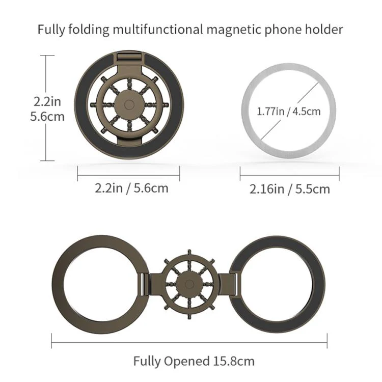 Ship Wheel Gyro Spinner 360-degree Rotating Foldable Double-Sided Magnetic Phone Holder(Gunmetal) - Image 9