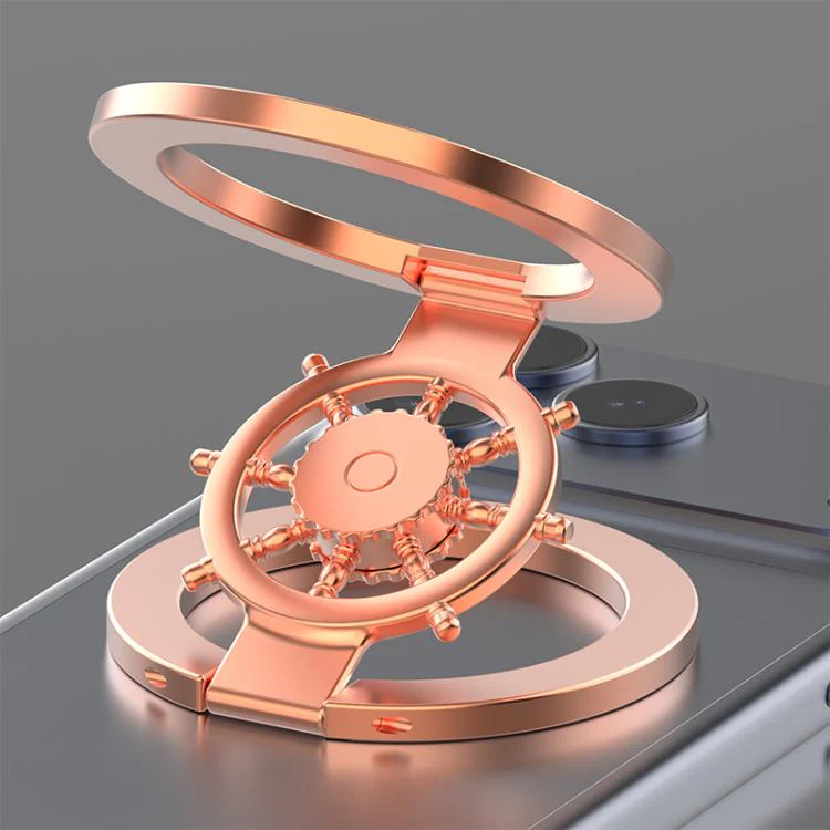 Ship Wheel Gyro Spinner 360-degree Rotating Foldable Double-Sided Magnetic Phone Holder(Rose Gold)