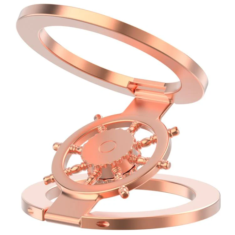 Ship Wheel Gyro Spinner 360-degree Rotating Foldable Double-Sided Magnetic Phone Holder(Rose Gold) - Image 3