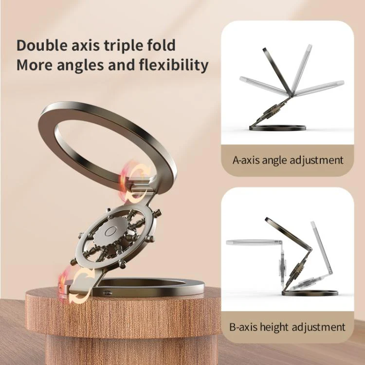 Ship Wheel Gyro Spinner 360-degree Rotating Foldable Double-Sided Magnetic Phone Holder(Rose Gold) - Image 7