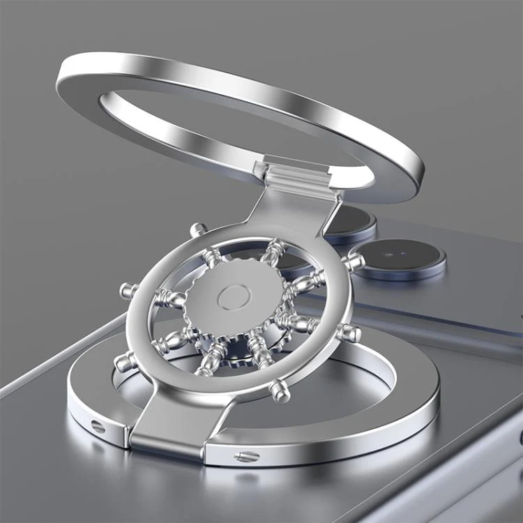 Ship Wheel Gyro Spinner 360-degree Rotating Foldable Double-Sided Magnetic Phone Holder(Silver)