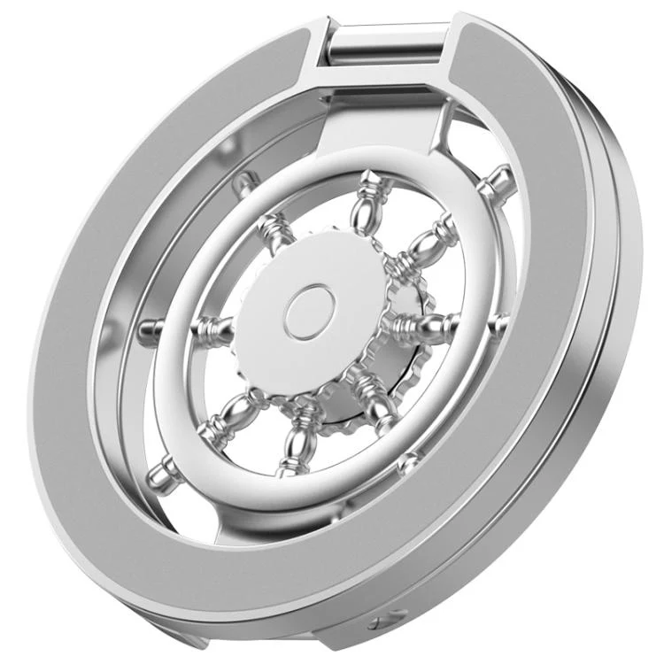 Ship Wheel Gyro Spinner 360-degree Rotating Foldable Double-Sided Magnetic Phone Holder(Silver) - Image 2
