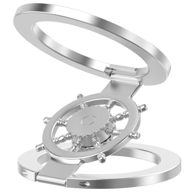 Ship Wheel Gyro Spinner 360-degree Rotating Foldable Double-Sided Magnetic Phone Holder(Silver) - Image 3